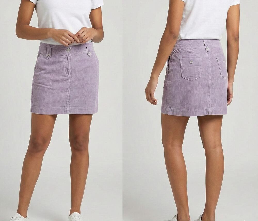 Ann Taylor LOFT Petites 8P Purple White Pin Stripe Zipper Button Short Skirt